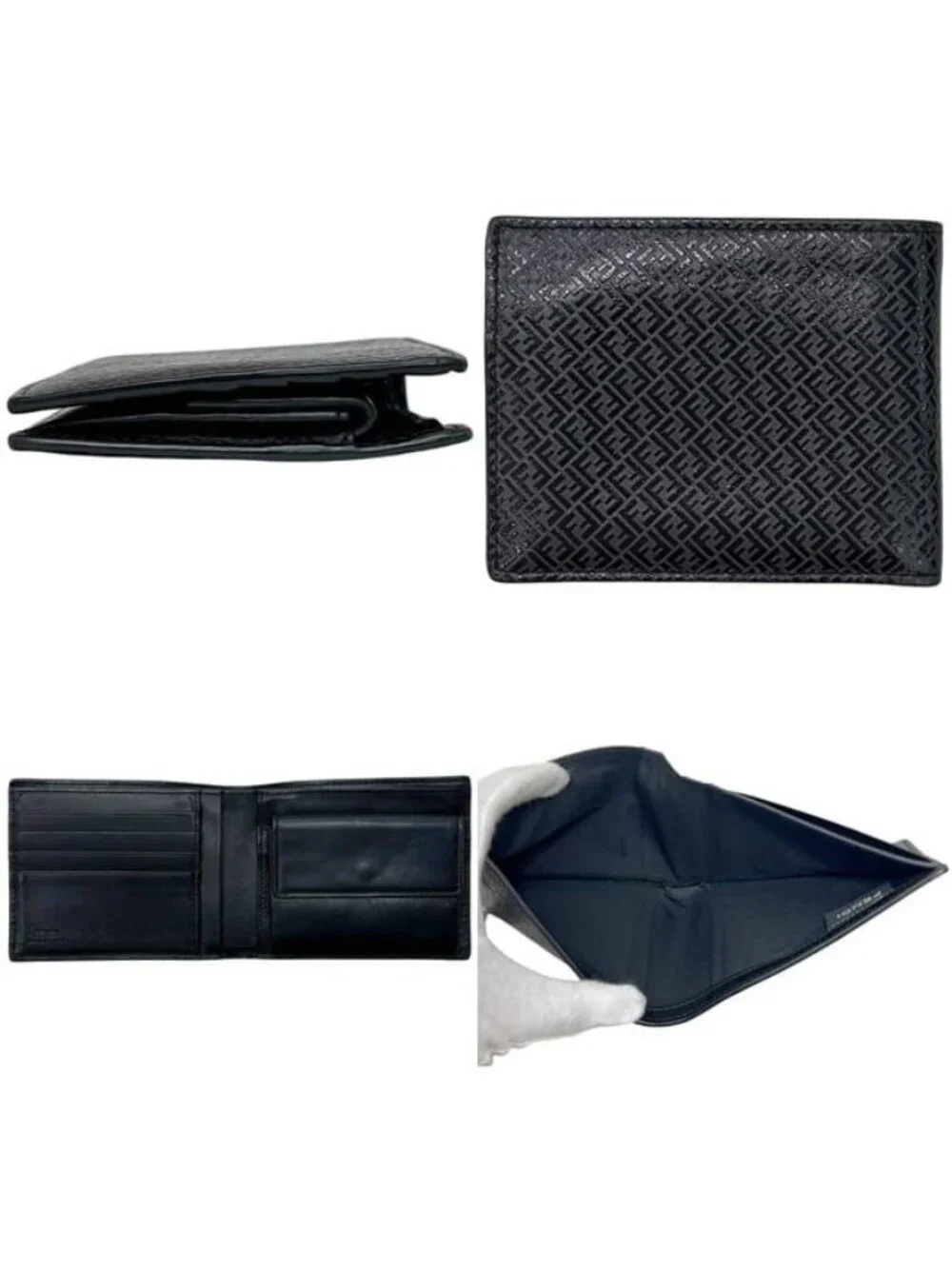 Fendi Bifold Wallet Micro FF Aglp 219 Leather Asphalt Nero Palladio Black